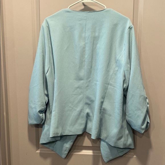 Torrid Sky Blue Draped Open Blazer 2X | Ruched Sleeve | Lined - Picture 7 of 7